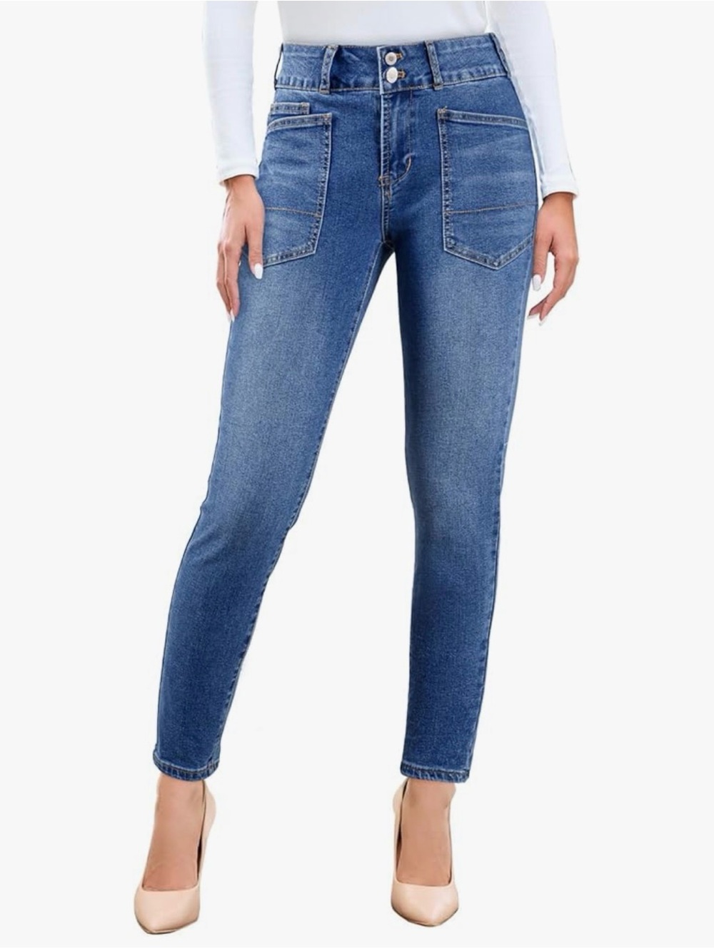 Sidefeel Women’s Skinny Jeans High-Wasted Ankle Jeans with Patch Pockets